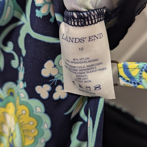 Lands End Womens Swim Top Tankini Blue Green Floral Size 10 Bathing Suit - Picture 3 of 3